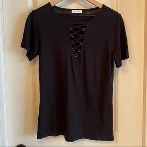 Socialite Black Short Sleeve Tee w/ Lace Up Neck (XS)